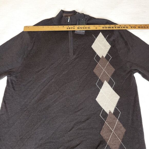 Marco Fiori Sweater Mens Size Medium 100% Brown Merino Wool V Neck Grandpa NWT - Picture 10 of 10